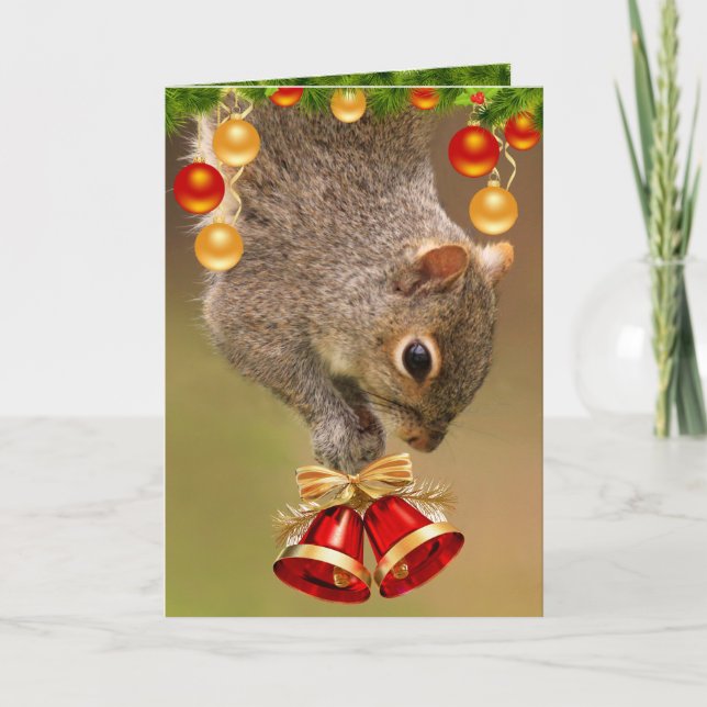 Tarjeta De Festividad Cute Squirrel And Bells Navi (Anverso)