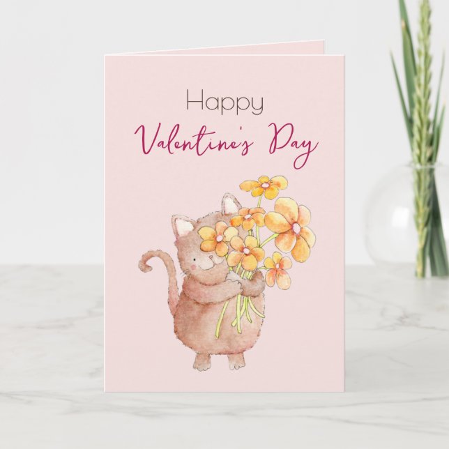 Tarjeta de festividad de gato lindo con amor El dí (Anverso)
