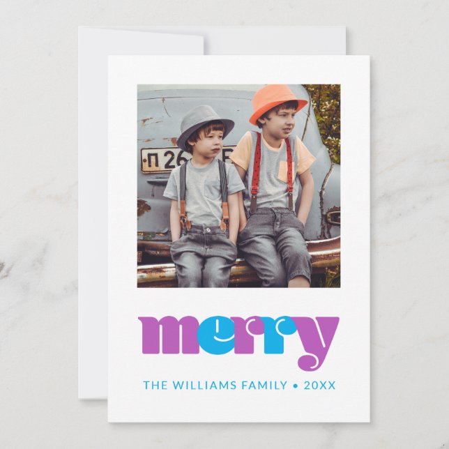 TARJETA DE FESTIVIDAD DE LA FOTO | Merry en rosa y (Anverso)