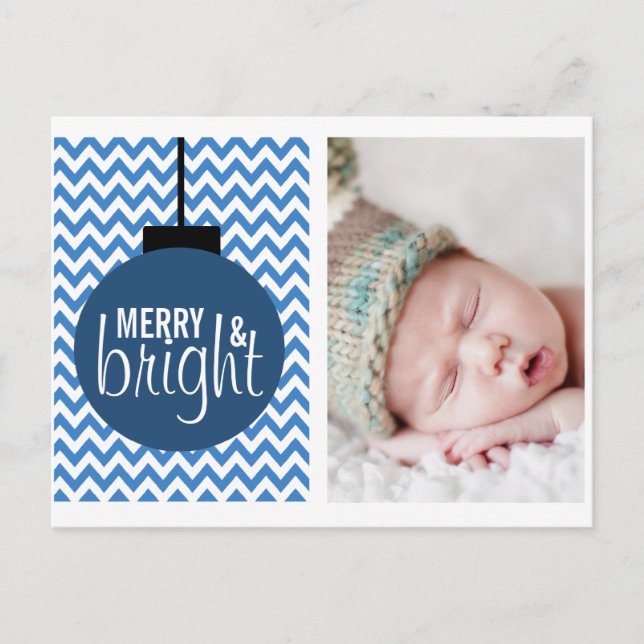 TARJETA DE FESTIVIDAD DE MERRY & BRIGHT BLUE CHEVR (Anverso)