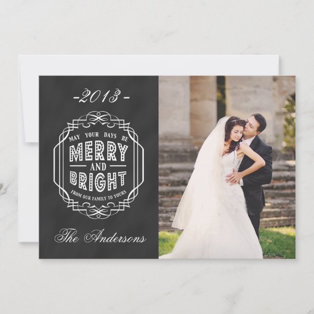 TARJETA DE FESTIVIDAD DE MERRY FOTO | CHALKBOARD (Anverso)