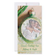 Tarjeta De Festividad De Ornamento Verde Y Nieve