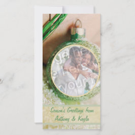 Tarjeta De Festividad De Ornamento Verde Y Nieve