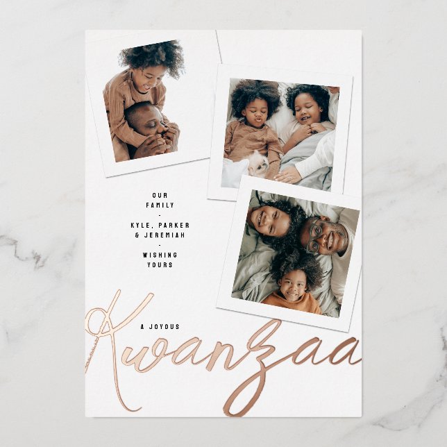 TARJETA DE FESTIVIDAD DE TRES FOTOS DE KWANZA (Anverso)