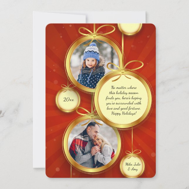 Tarjeta de festividad fotográfica Ornaments colgan (Anverso)