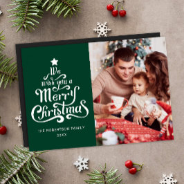 Tarjeta de festividad magnética de fotos verde nav