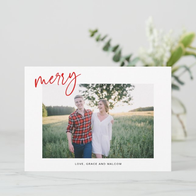 Tarjeta de festividad moderna para Fotos Merry Hol (Anverso de pie)