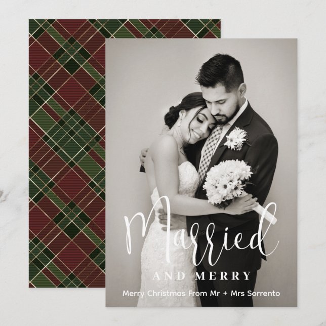 Tarjeta de festividad para fotos casadas y merry r (Anverso / Reverso)