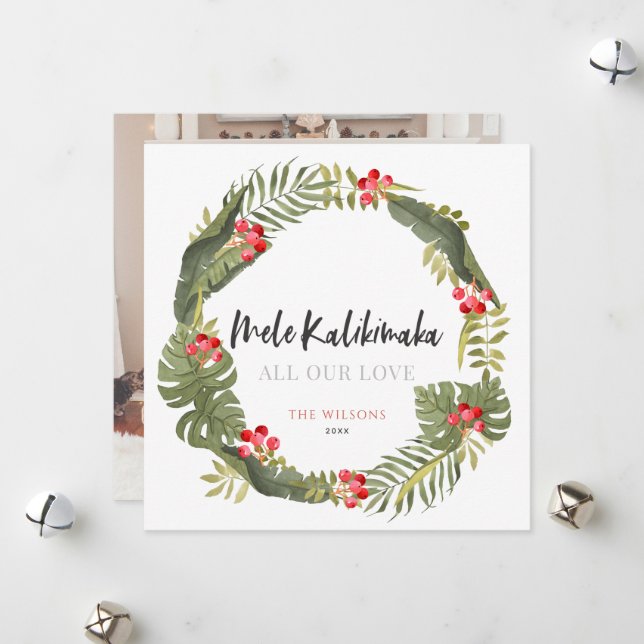 Tarjeta de festividad tropical Mele Kalikimaka (Anverso/Reverso In Situ)