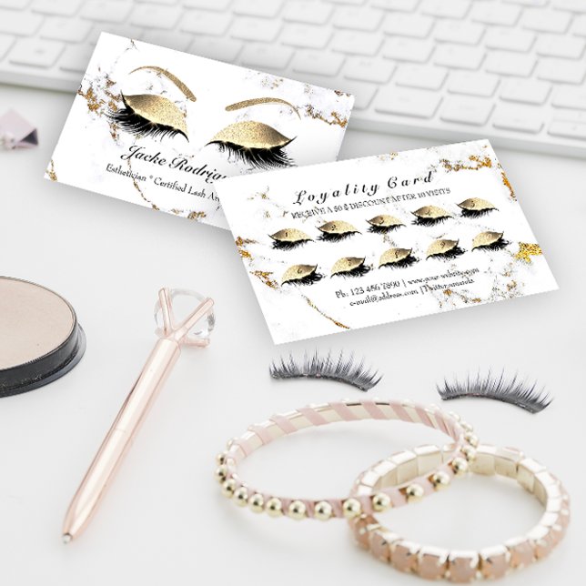 Tarjeta de fidelidad 10 artista de maquillaje azot (Loyalty Card 10 Makeup Artist Lashes Marble Gold)