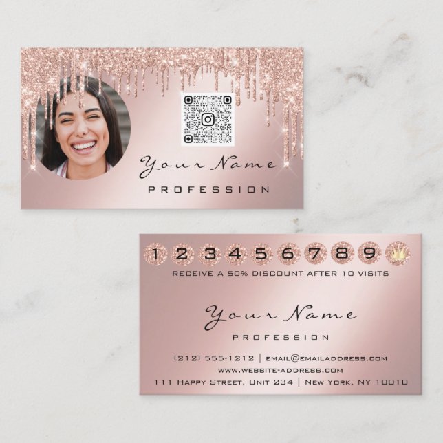 Tarjeta de fidelidad 10 Punch Crown Rosa QR Logo P (Anverso / Reverso)