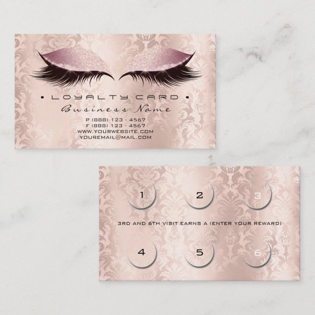 Tarjeta de fidelidad 6 Beauty Damask Lashe Studio  (Anverso / Reverso)