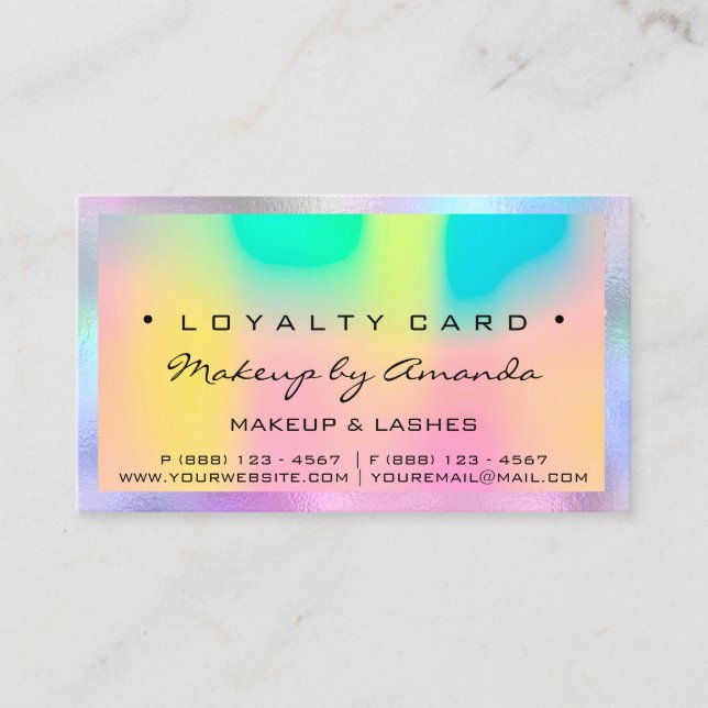 Tarjeta de fidelidad 6 Punch Makeup Nail Holograph (Anverso)