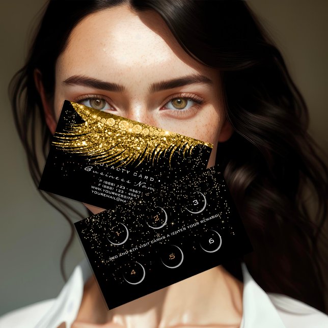 Tarjeta de fidelidad 6 Salón de belleza Lux Lash G (Loyalty Card 6 Beauty Salon Lux Lash Gold Confetti)