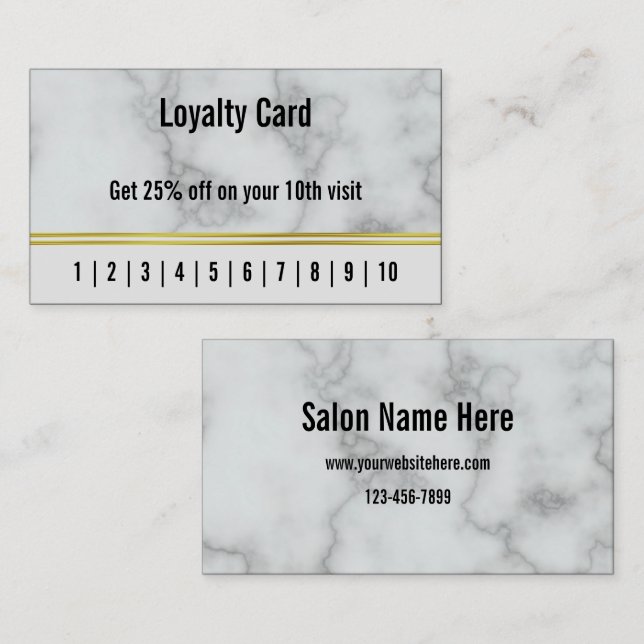 Tarjeta de fidelidad Business Faux White Marble Ha (Anverso / Reverso)