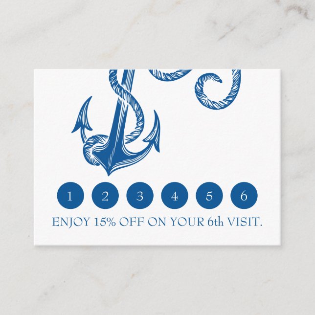 Tarjeta de fidelidad de ancla azul náutica (Anverso)