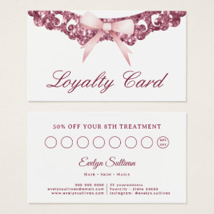 Tarjeta de fidelidad de arco rosa de marco purpuri