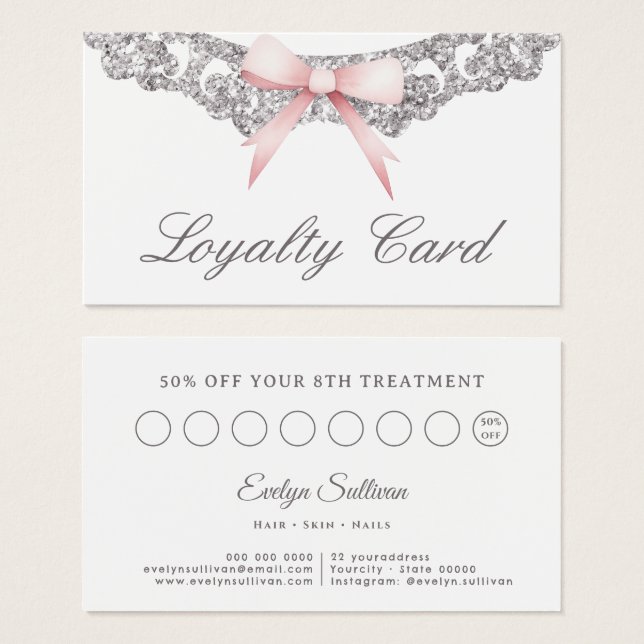 Tarjeta de fidelidad de arco rosado de marco de pl (Anverso y reverso)