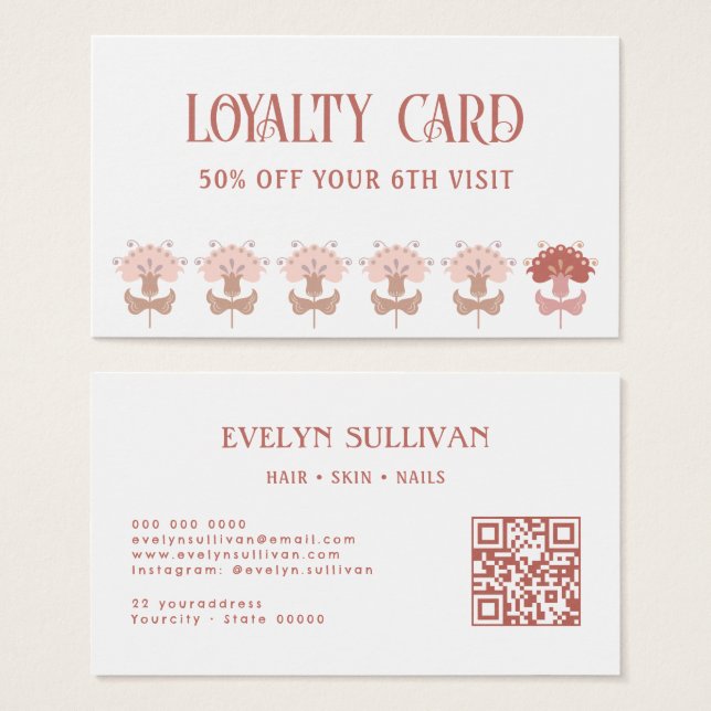 tarjeta de fidelidad de código qr de flores de art (Anverso y reverso)