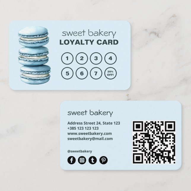 Tarjeta de fidelidad de código QR de Macaron Baker (Anverso / Reverso)