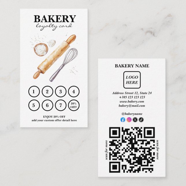 Tarjeta de fidelidad de código QR para pasteles de (Anverso / Reverso)