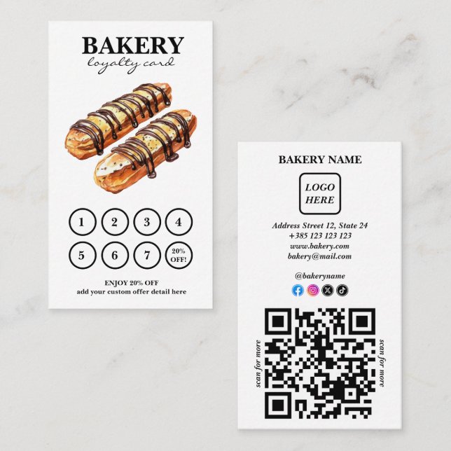 Tarjeta de fidelidad de código QR para pasteles de (Anverso / Reverso)