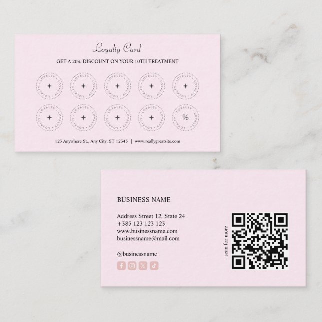 Tarjeta de fidelidad de código QR rosa del Pastel (Anverso / Reverso)