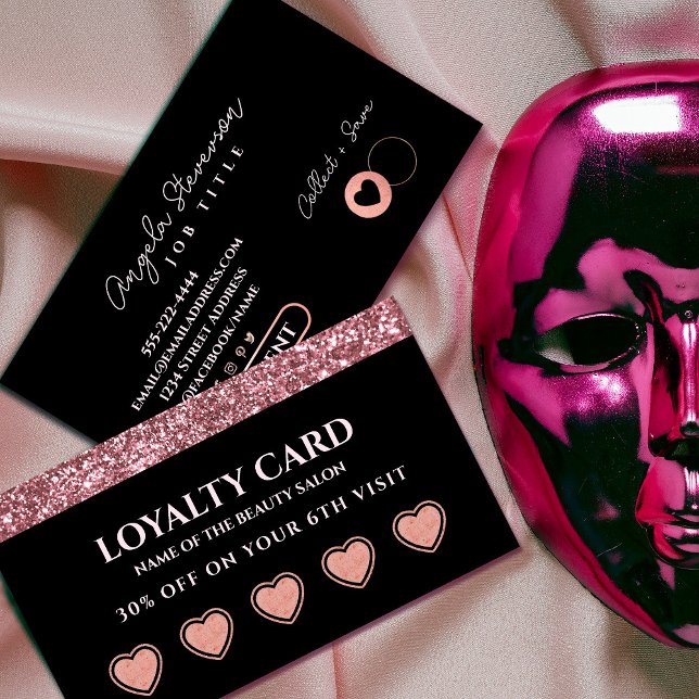 Tarjeta de fidelidad de salón de belleza Rosa Purp (Rose Gold Glitter Beauty Salon Loyalty Card #zazzlemade #loyaltycard #rosegold #makeupartist)