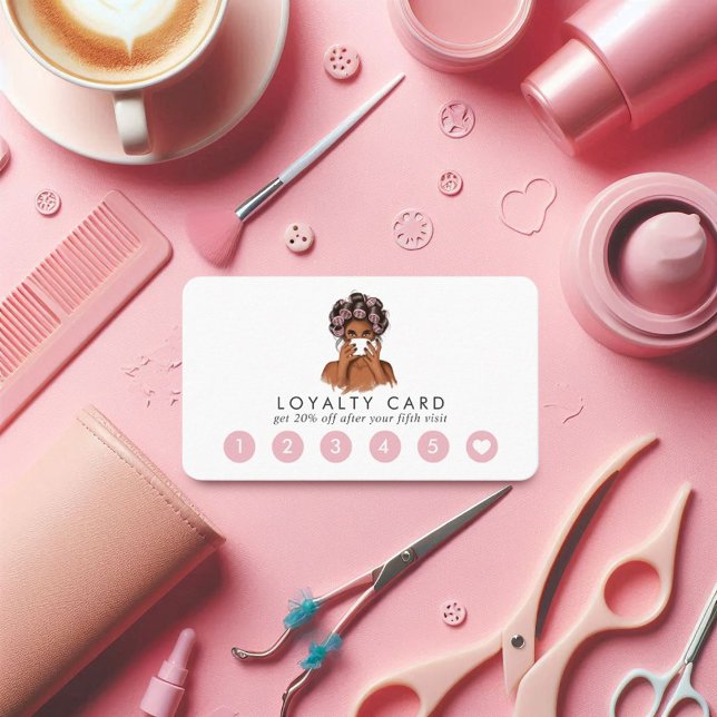 Tarjeta de fidelidad de salon de pelo rosa de colo (Chic Watercolor Pink Hair Salon Loyalty Card)