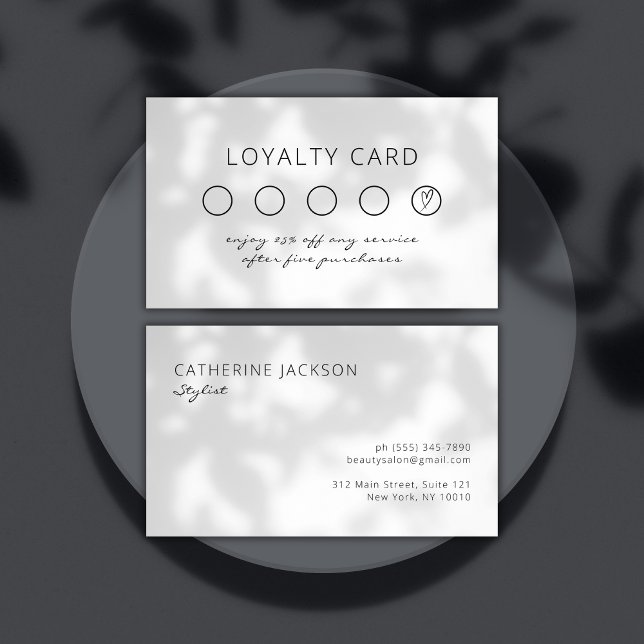 Tarjeta de fidelidad de salón de recompensas minim (Elegant Customizable Loyalty Card Template – Minimalist Reward Card for Small Business)