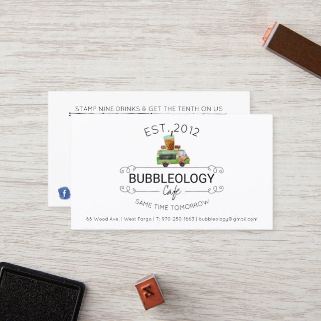 Tarjeta de fidelidad de tienda de té de burbujas (Anverso/Reverso In Situ)