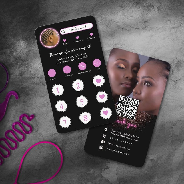 Tarjeta de fidelidad de trenzado de pelo Neon Pink (Neon Pink Instagram Hair Braiding Loyalty Card)