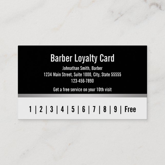 Tarjeta de fidelidad del cliente Barber Black Whit (Reverso)