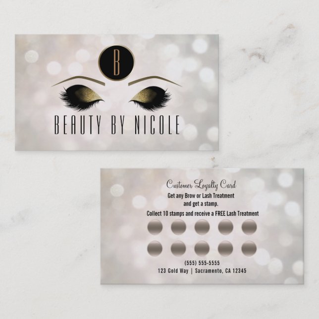 Tarjeta de fidelidad del cliente Gold Makeup Eyes  (Anverso / Reverso)
