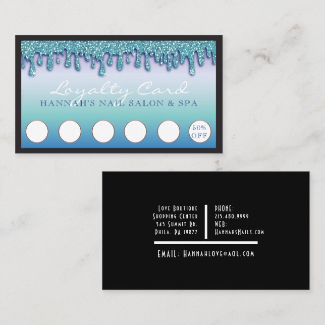 Tarjeta de fidelidad del Purpurina de salón de uña (Anverso / Reverso)