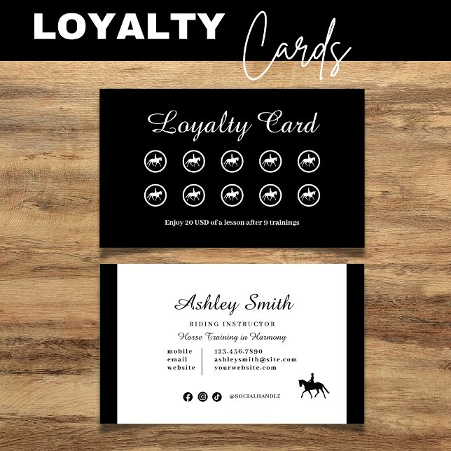 Tarjeta de fidelidad Formación moderna de caballos (Modern Trendy Horse Training Loyalty Card Black)