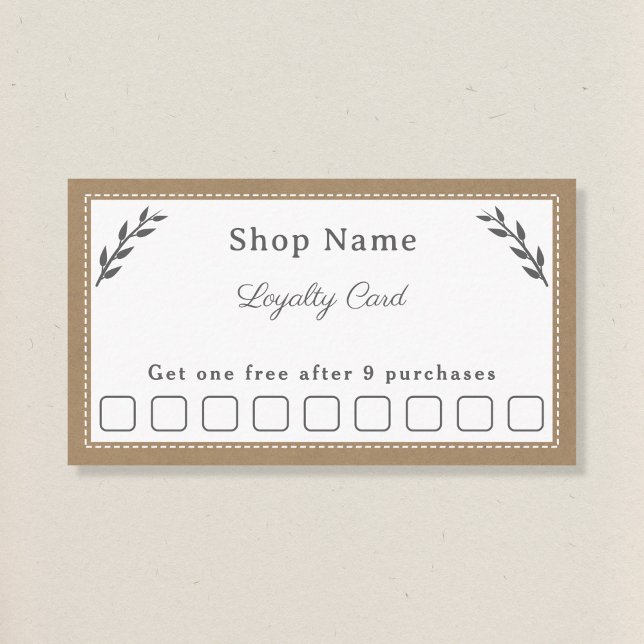 Tarjeta de fidelidad gris, kraft y rusa (Gray, Kraft & Rustic Loyalty Card)