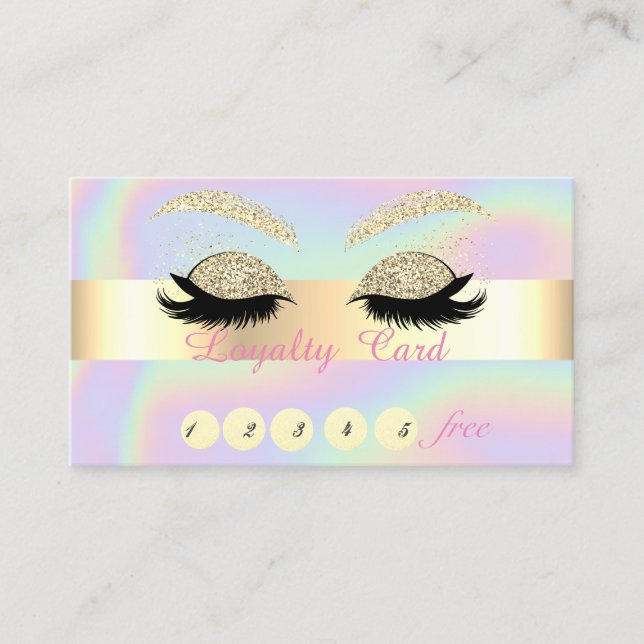 Tarjeta de fidelidad holográfica Faux Lashes Gold  (Anverso)