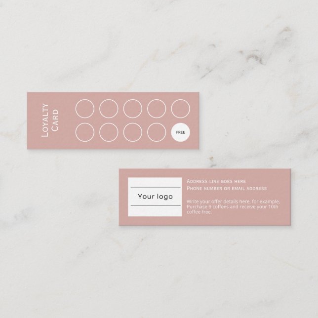 Tarjeta de fidelidad, limpia y sencilla, rosa rubo (Anverso / Reverso)