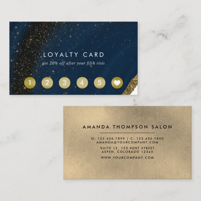 Tarjeta de fidelidad Navy Blue and Gold Agate (Anverso / Reverso)