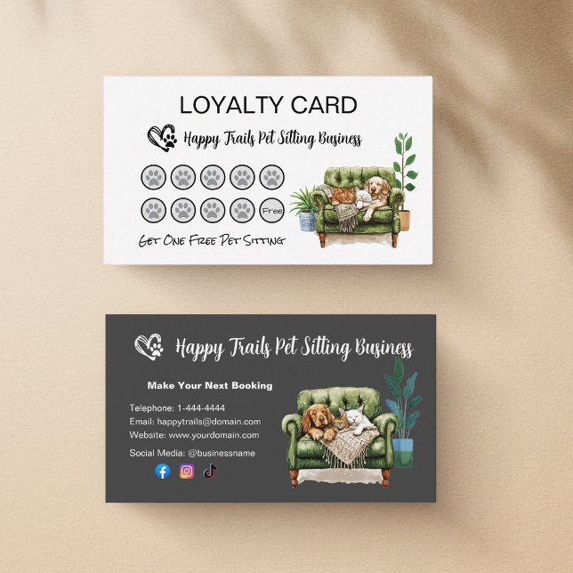 Tarjeta de fidelidad para los sitios de Mascotas y (Pet Care Business Loyalty Card)