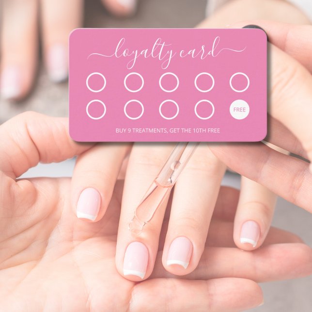 Tarjeta de fidelidad personalizado Guión sencillo  (Custom Loyalty Card Simple Script Pink and White)