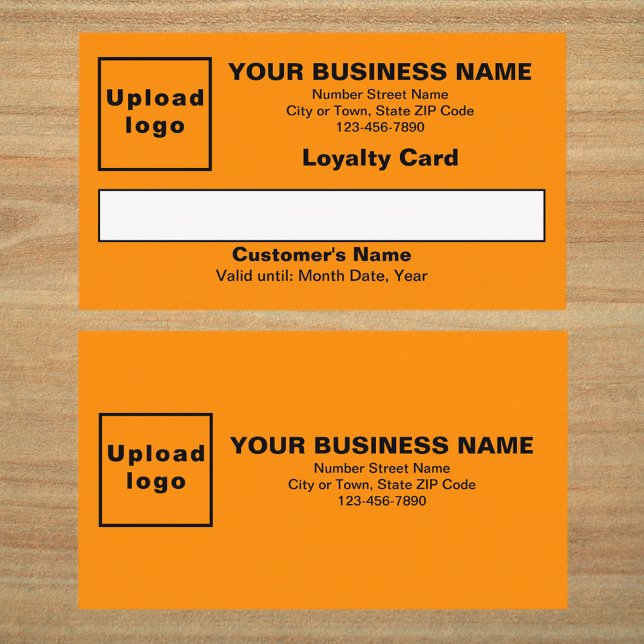 Tarjeta de fidelidad plana de Naranja de negocios (Front and back sides of orange color loyalty card. Loyalty card for your loyal customers.)
