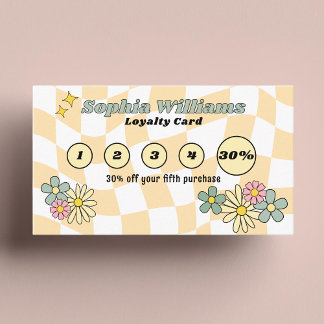 Tarjeta de fidelidad Retro Yellow Checks Descuento