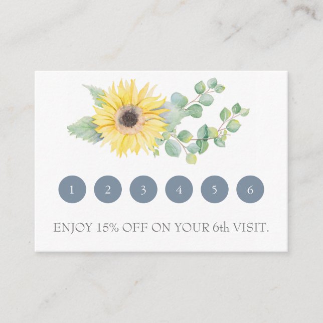 Tarjeta de fidelidad Watercolor Sunflower Eucalypt (Anverso)