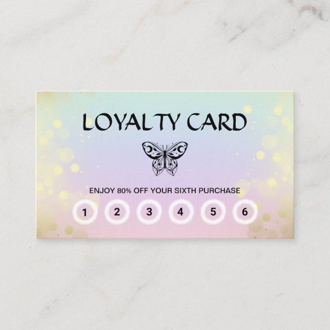 Tarjeta De Fidelización *~* 6 Puntear mariposa mágica pastel arcoiris  (Anverso)