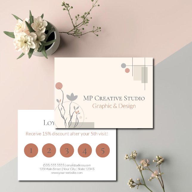 Tarjeta De Fidelización Abstract Pastel Design: Modern Florals & Geometry (Subido por el creador)