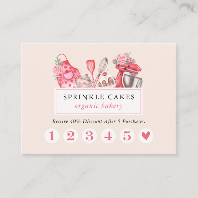 Tarjeta De Fidelización Acuarela Hormigón y cocina Utensil Baker Business (Anverso)