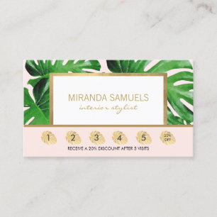 Tarjeta De Fidelización Acuarela Monstera Tropical Deja Lealtad Rosa