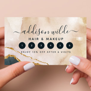 Tarjeta De Fidelización Acuarela Rosada Black Gold Marble Business